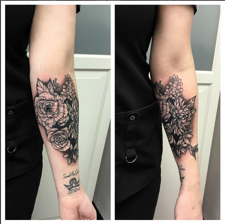 Tattoos - Floral Coverup on Forearm- Instagram @michaelbalesart - 121898